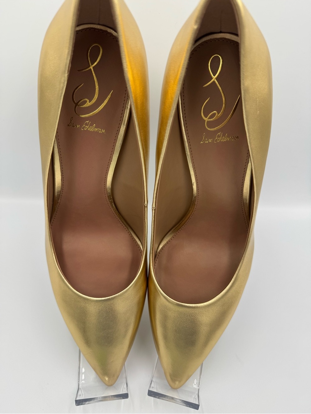 Sam Edelman Hazel Metallic Amber Gold Leather Pointed Toe Pumps Size 11 M NWT